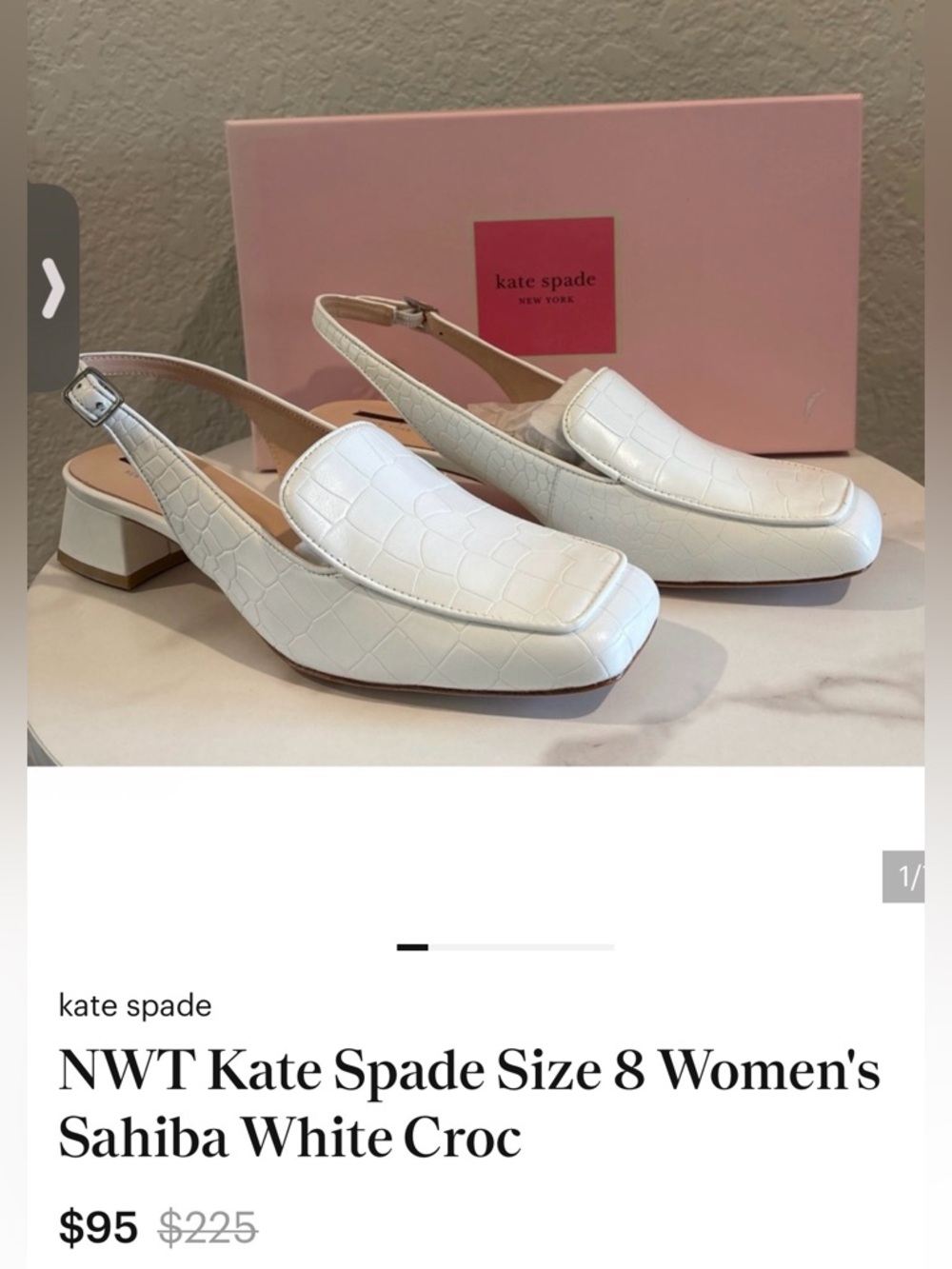 New in the box kate spade White Croc-Embossed Slingback Mules 8